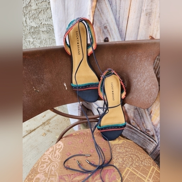 lucky brand  toree fabric open toe casual ankle strap sandals - Picture 2 of 5